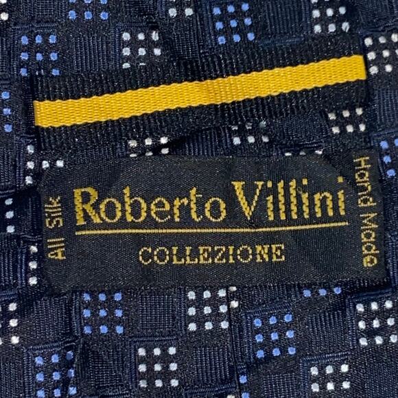 Vtg Roberto Villini Necktie Black Blue Silk Handmade 60.5x4 Traditional Preppy - Picture 4 of 9